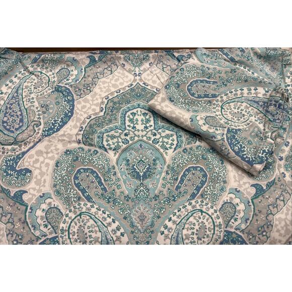 2 Tahari Home Paisley Floral Pillowcases Standard Blue Green100% Cotton Shams - Picture 1 of 4